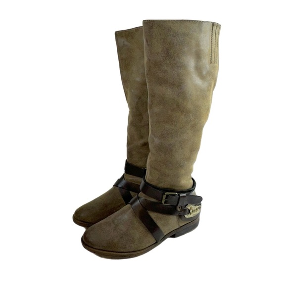 Rampage Woman’s Isadora Calf High Vegan Leather Belt Buckle Boots - Picture 1 of 8
